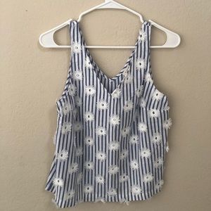 a new day Seersucker Blue and White Floral Top